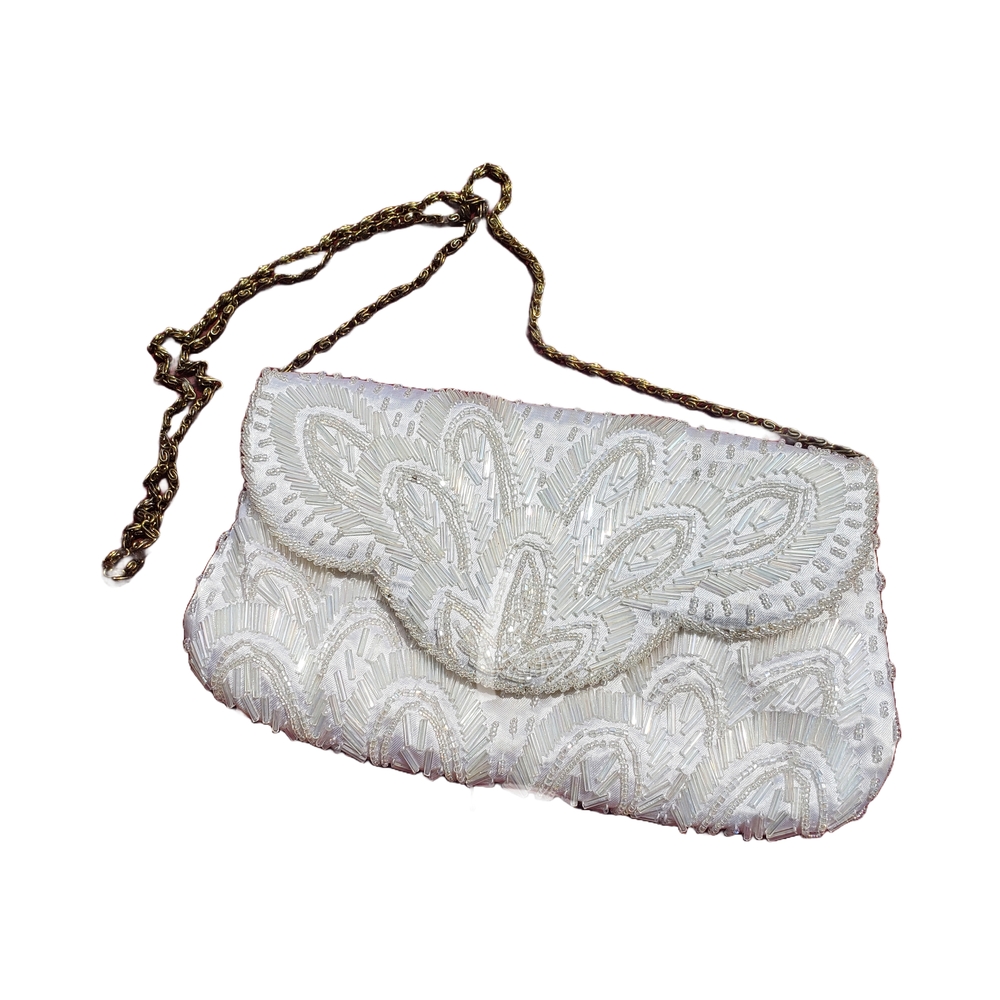 La Regale White Clutch with Metallic Hardware